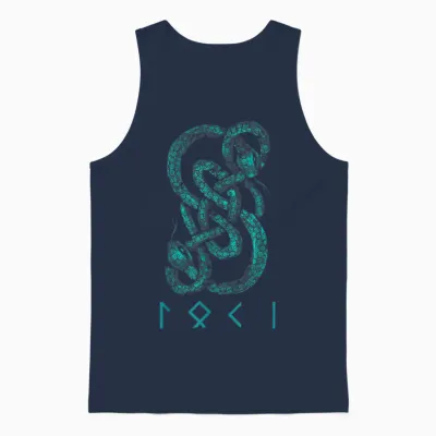 Loki Name Norse Runes and Snake Nordic Mythology Men's T-Shirt, Black, S, Short Sleeve, Classic Fit, Viking T-Shirt, Nordic Mythology Unisex Tank Top - Navy