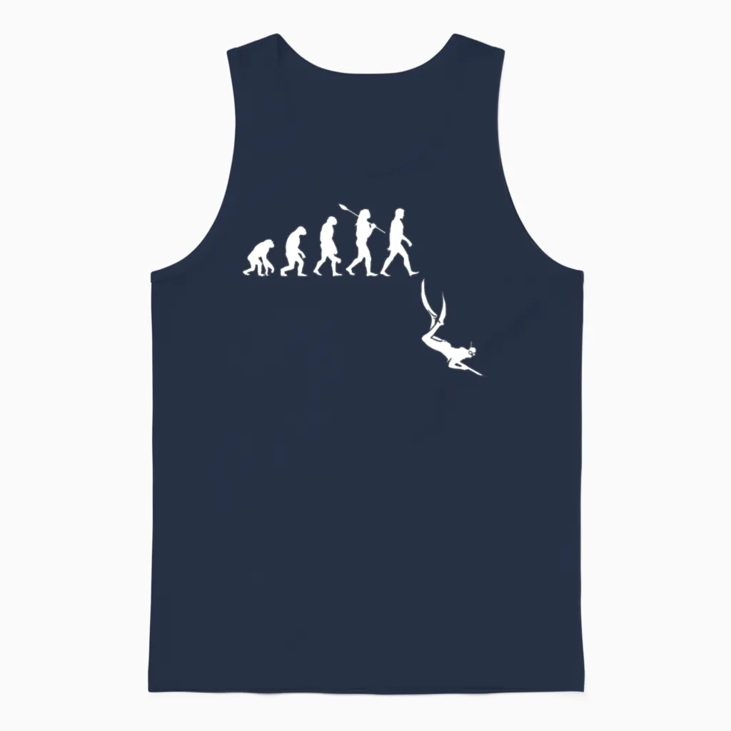 Spearfishing Evolution, Spear Fishing Unisex Tank Top in Navy