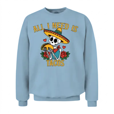Skeleton Taco Lover Unisex Sweatshirt - Light Blue