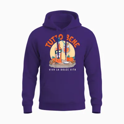 Tutto Bene X Viva La Dolce Vita Oil Aperoir Spritz Club Back T-Shirt, Black, S Unisex Hoodie - Purple