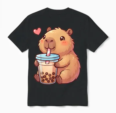 Pyjama Mignon Capybara Pour Filles Niña Kids Adolescents Kawaii Anime Unisex T-Shirt - Black