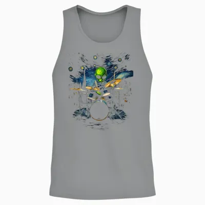 Van Gogh Alien Percussionist Drum Kit Playing Drum T-Shirt, Black, S Unisex Tank Top - Sport Grey