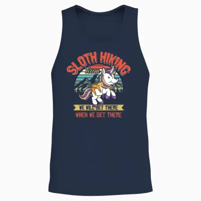 Sloth Hiking Team Sloth Riding Unicorn Hiking Unisex Tank Top - Navy