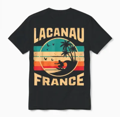 Ville De Lacanau France Surf Enthusiast Waves Unisex T-Shirt - Black