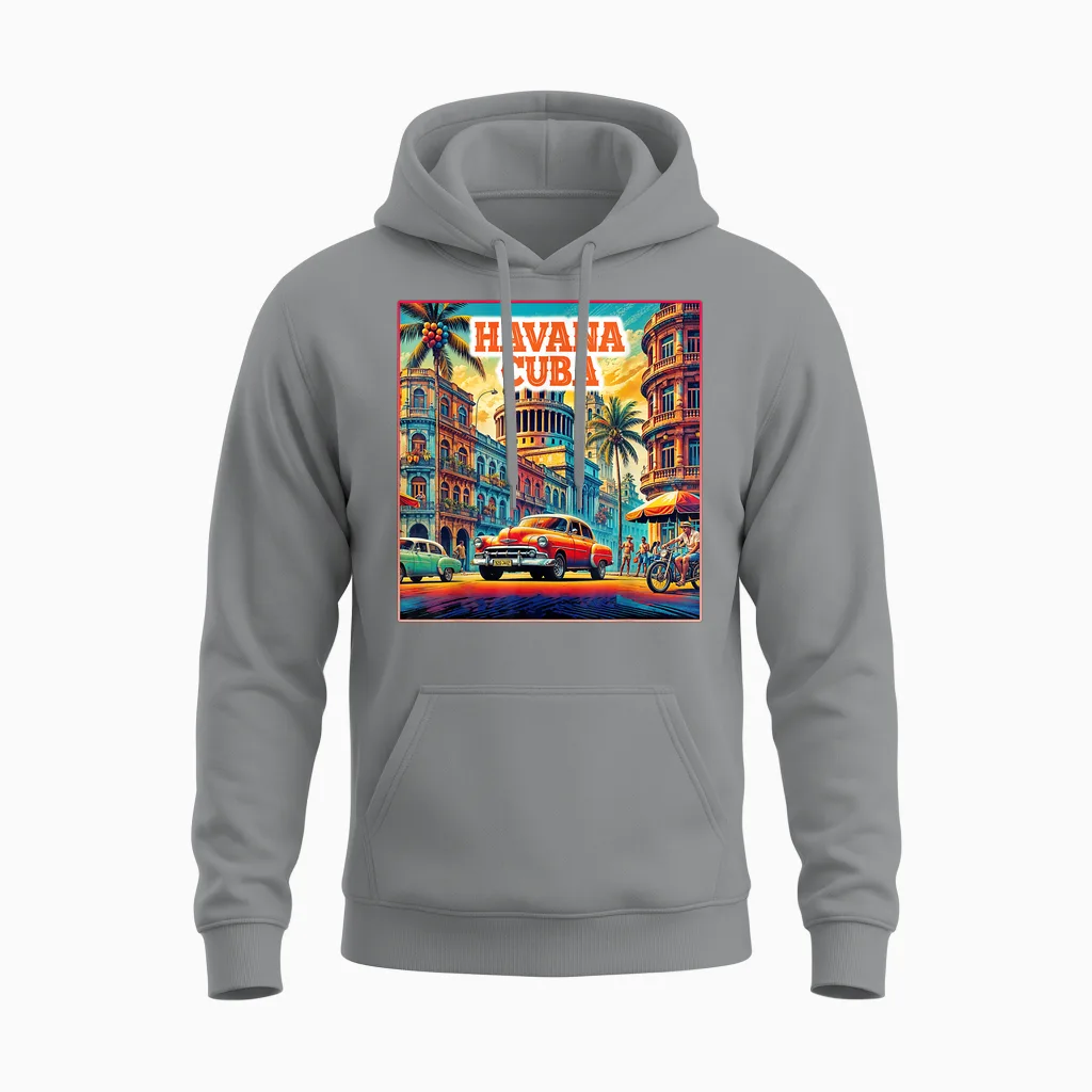 Havana Cuba Shirts Family Travel Tourist Vintage Retro City Unisex Hoodie in Sport Grey