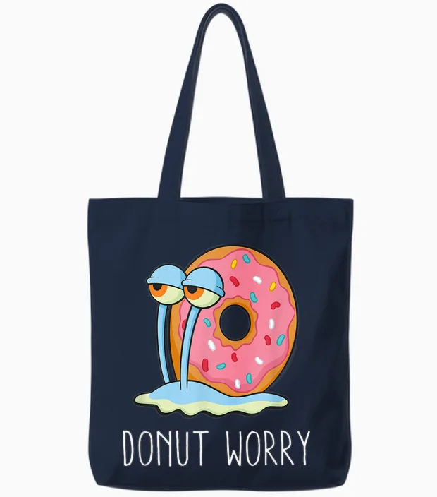 Spongebob Schwammkopf Donut Worry Gary Tote Bags in Navy