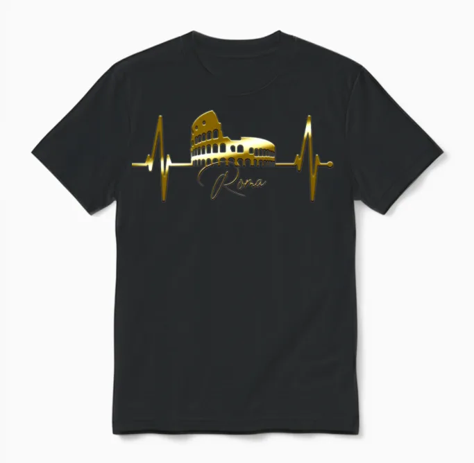 Rome Colosseum Heartbeat Italy Roma Skyline Italia Unisex T-Shirt in Black