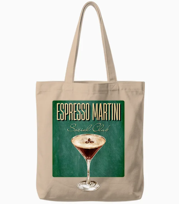 Espresso Martini Social Club | Kaffee Cocktail Cafe Bar Team Tote Bags in Natural