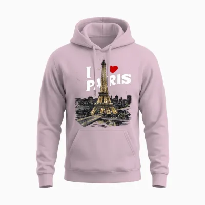 I Love Paris Eiffel Tower France Souvenir French T-Shirt, Black, S Unisex Hoodie - Light Pink