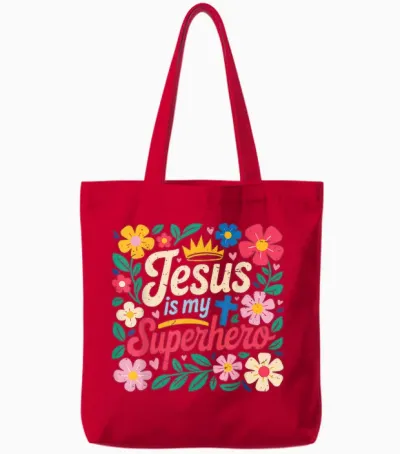 Girls Jesus Is My Superhero Christian Toddler Sister God Mom Tote Bags - Red