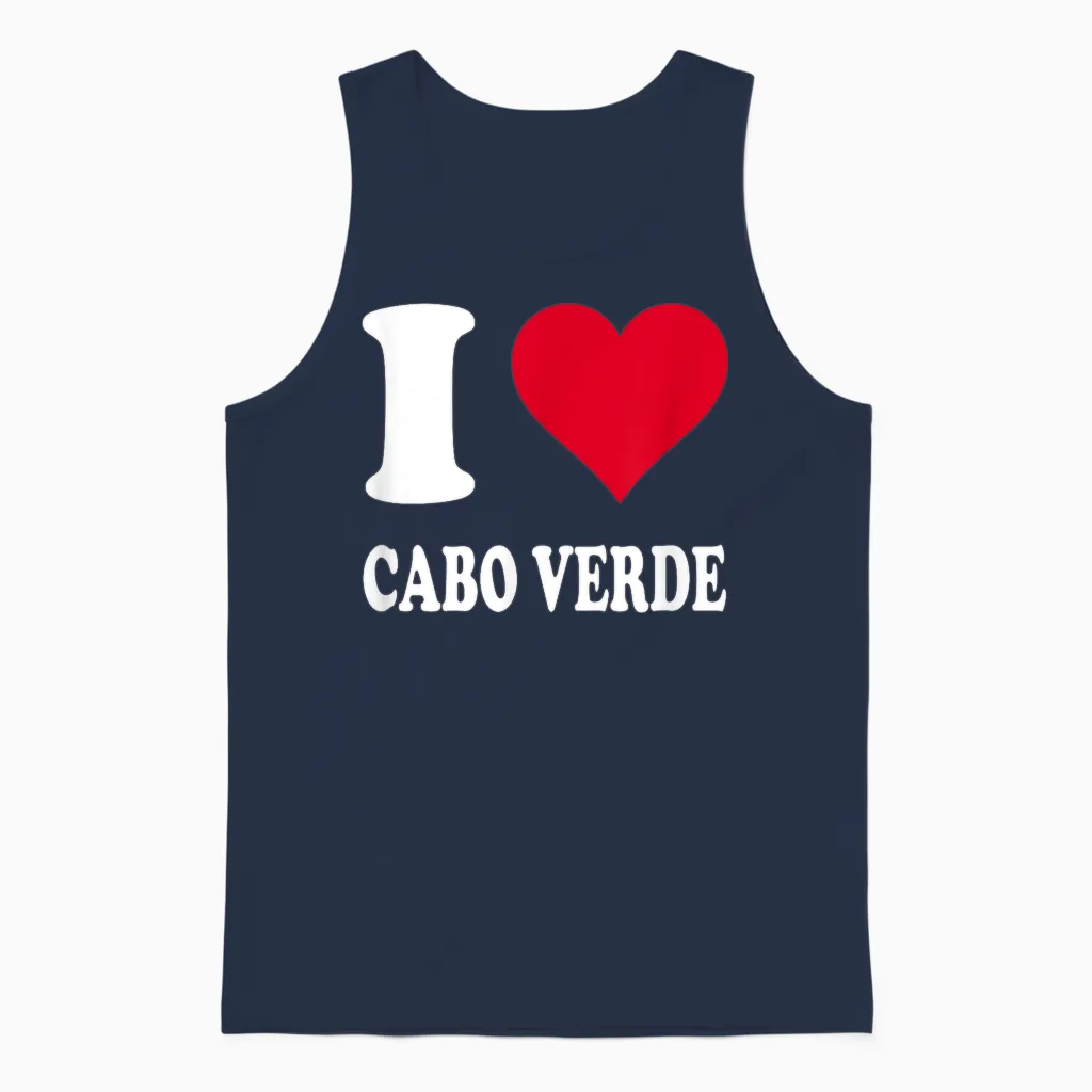 Red Heart I Love Cabo Verde T-Shirt, Black, S Unisex Tank Top in Navy