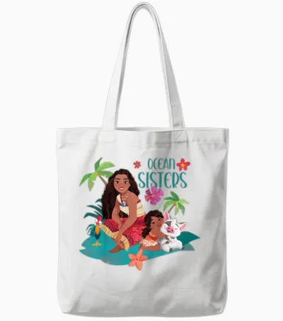 Kids Moana and Simea Ocean Sisters T-Shirt, White Tote Bags - White