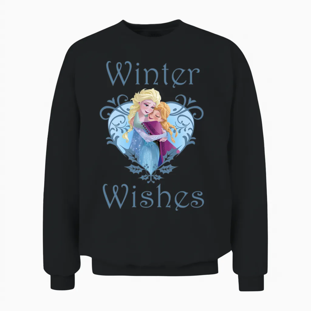 Disney Frozen Anna & Elsa Winter Wishes Long Sleeve, Black, S Unisex Sweatshirt in Black