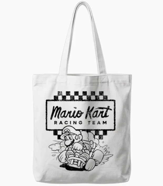 Mario Kart Racing Team Outlined Mario Drift Graphic Tote Bags in White