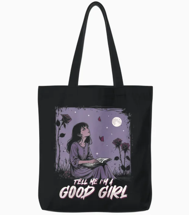 Dark Romance Romance Dark Booktok Tell Me I'm a Good Girl Tote Bags in Black