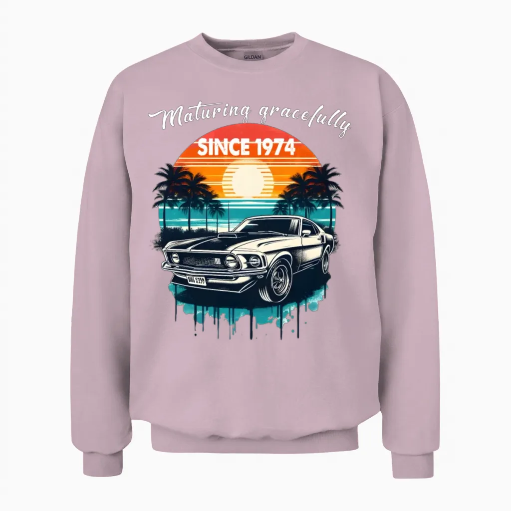 Maturing Gracefully Since 1974 Classic Car Unisex Sweatshirt in Light Pink