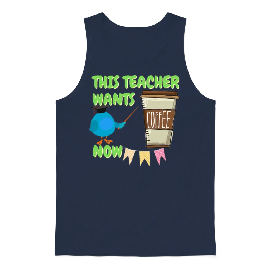 Funny Teacher T Shirt Gifts for Coffee Teachers Unisex Tank Top - Navy