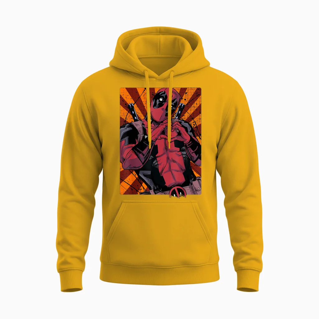 Marvel Deadpool Heart Hands Portrait T-Shirt Small Unisex Hoodie in Gold