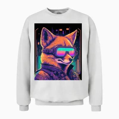 Retro Futuristic Synthwave Fox Unisex Sweatshirt - White