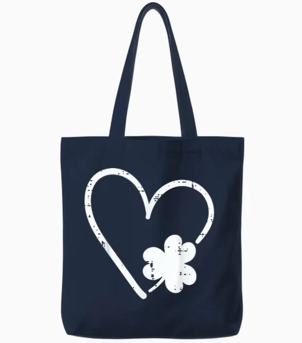 St. Patricks Day Herz Kleeblatt Kleeblatt Damen Mädchen Kinder Tote Bags in Navy