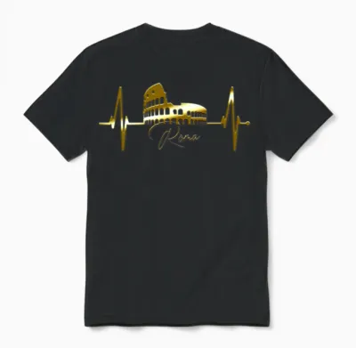 Rome Colosseum Heartbeat Italy Roma Skyline Italia Unisex T-Shirt - Black