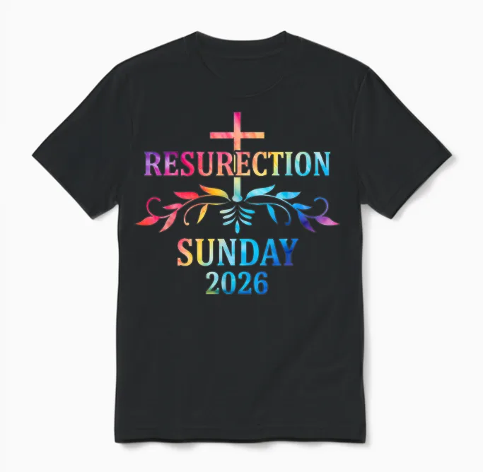 Croix Colorée De Pâques Du Dimanche De La Résurrection 2026 Unisex T-Shirt in Black