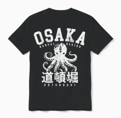 Osaka Japan Takoyaki Dotonbori Octopus Graphic Japanese Unisex T-Shirt - Black
