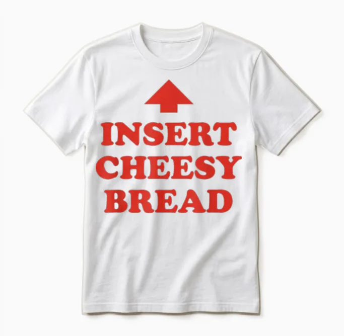 Insert Cheesy Bread Arrow - Funny Cheese Lover Humor Slogan Unisex T-Shirt in White
