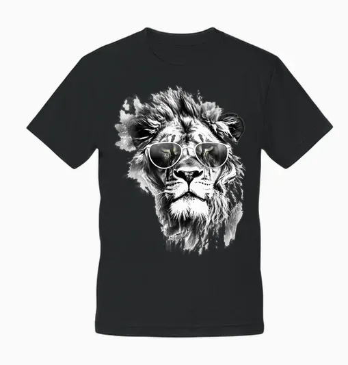 Lion Sunglasses Art Animal Drawing Lion T-Shirt, White Unisex T-Shirt - Black