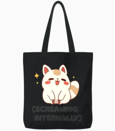 Screaming Internally - Kawaii Anxiety Humor Tote Bags - Black