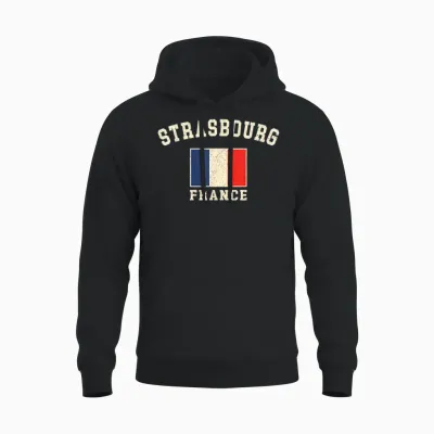 Vintage Straßburg Frankreich Französische Flagge Souvenir Retro Grafik Unisex Hoodie - Black