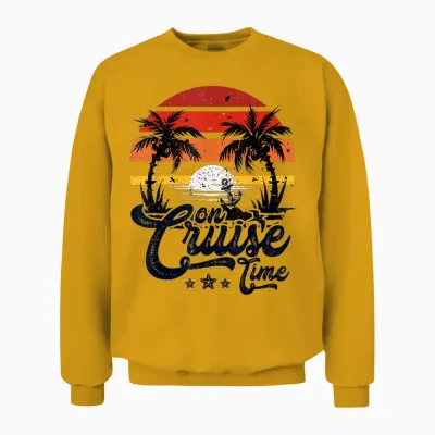 On Cruise Time Coconut Tree Graphic Summer Vacation Cruising Unisex Sweatshirt - Gold