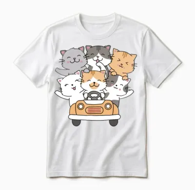 Cute Cat Driving Unisex T-Shirt - White