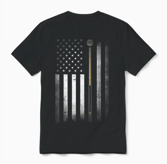 Billiards Pool Player Table Usa Us American Unisex T-Shirt in Black
