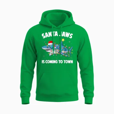 Santa Jaws Shark Christmas Lights Merry Sharkmas Xmas Boys Unisex Hoodie - Irish Green