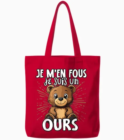 Je M'en Fous Je Suis Un Ours - Sweet Bear T-Shirt, Black, S Tote Bags in Red