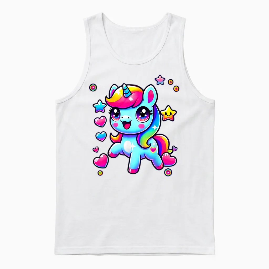 Kawaii Rainbow Unicorn Tshirt | Magic Gift T-Shirt, Black, S Unisex Tank Top in White