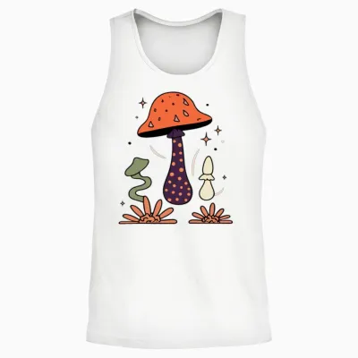 Retro 70s Mushrooms Unisex Tank Top - White