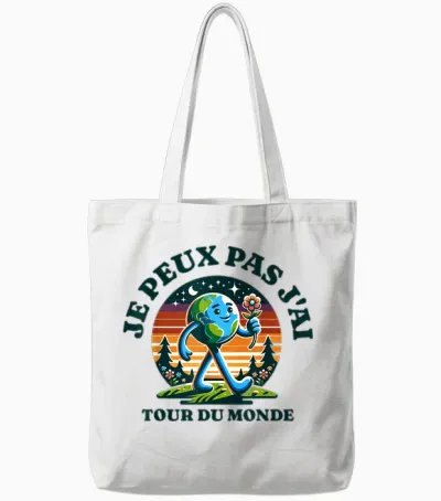 Je Peux Pas J'ai Tour Du Monde Gift Humour Adventure Funny T-Shirt, White, S Tote Bags - White
