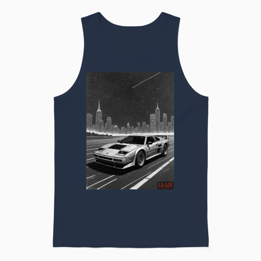Retro Synthwave Racer Unisex Tank Top in Navy