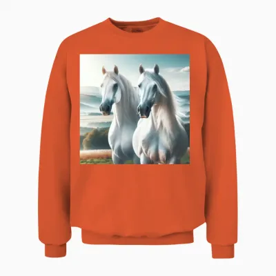 White Double Horse Unisex Sweatshirt - Orange