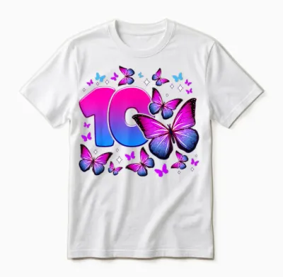 Birthday Girl 10 Years Old Butterfly Number 10 Unisex T-Shirt - White