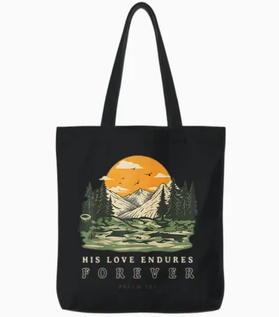 His Love Endures Forever Psaume 136 Verset Biblique Chrétien Tote Bags - Black