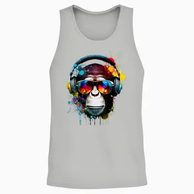 Dj Monkey Monkey with Sunglasses T-Shirt, Black Unisex Tank Top - Ash