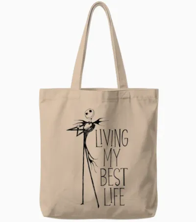 Amazon Essentials Men's Nightmare Before Christmas Jack Living My Best Life Graphic T-Shirt, White, Small Tote Bags - Natural