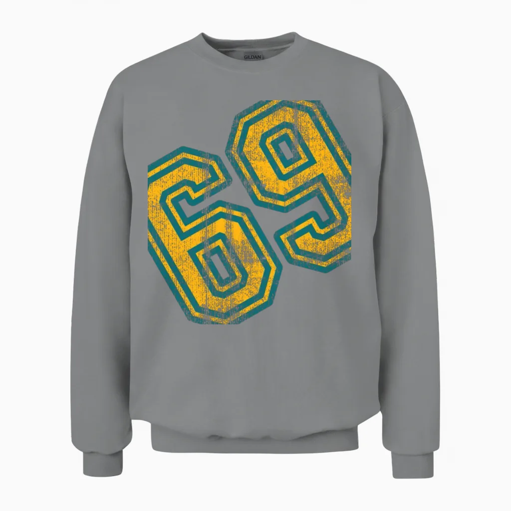 Number 69 - Number Sixty Nine Vintage, Retro Unisex Sweatshirt in Sport Grey