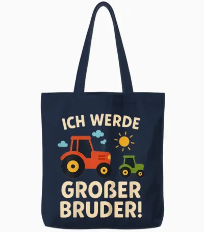 Children's T-Shirt with German Text "ich Werde Großer Bruder Tractor" Farm Tote Bags - Navy