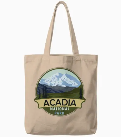 Cool Vintage Retro Acadia National Park Mountain Tote Bags - Natural