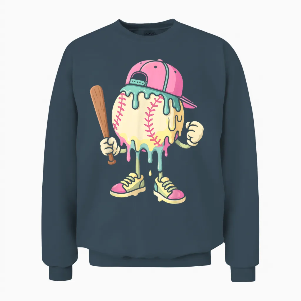 Ice Cream Drip Baseball Spots Baseball Drip for Girls Unisex Sweatshirt in Dark Heather