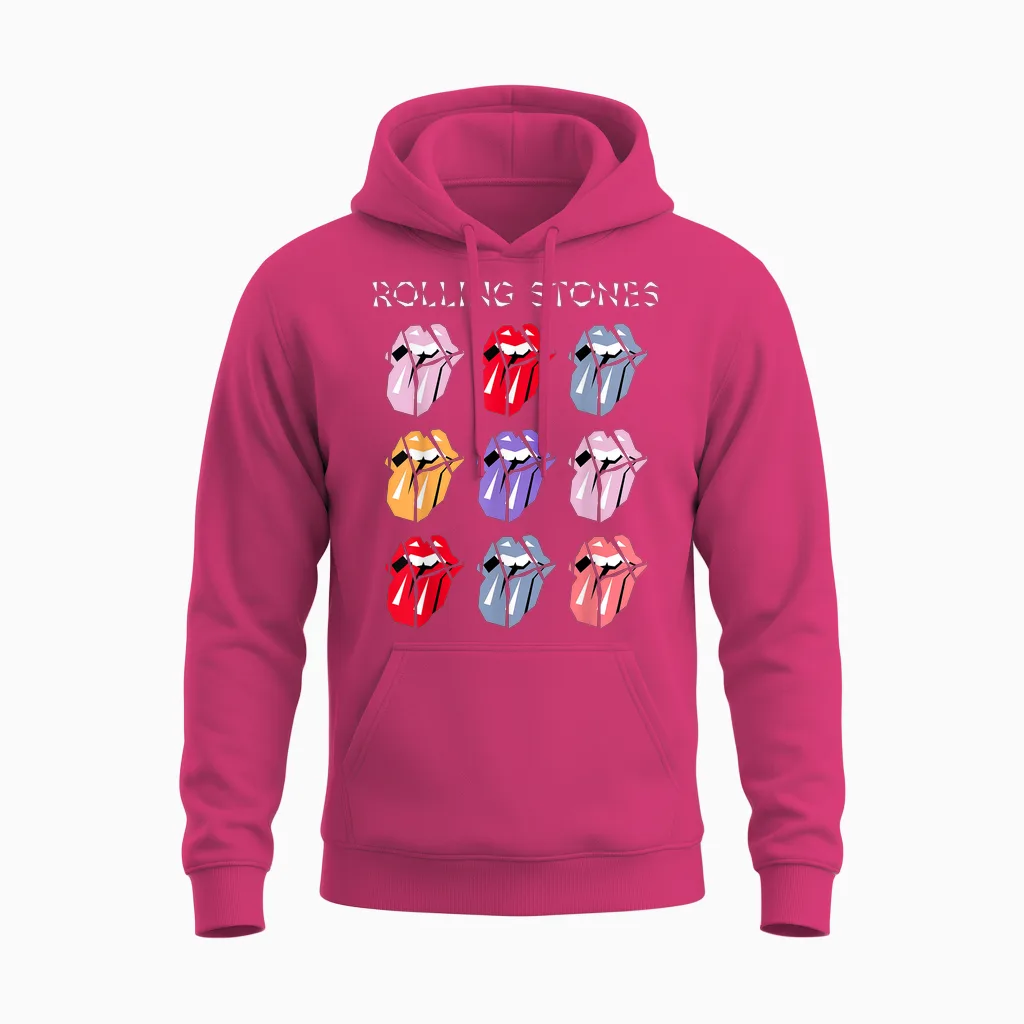 Offizielle the Rolling Stones Hd Multi Color Tongue Unisex Hoodie in Heliconia